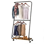 Appendiabiti rustico a Z-frame marrone: Telaio in acciaio per vestiti e guardaroba, capacità 13,6 kg, accessori anti-ribaltamento