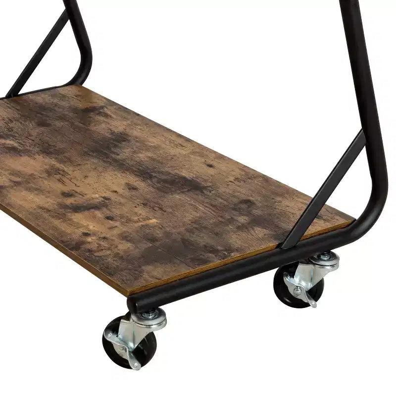 Appendiabiti rustico a Z-frame marrone: Telaio in acciaio per vestiti e guardaroba, capacità 13,6 kg, accessori anti-ribaltamento