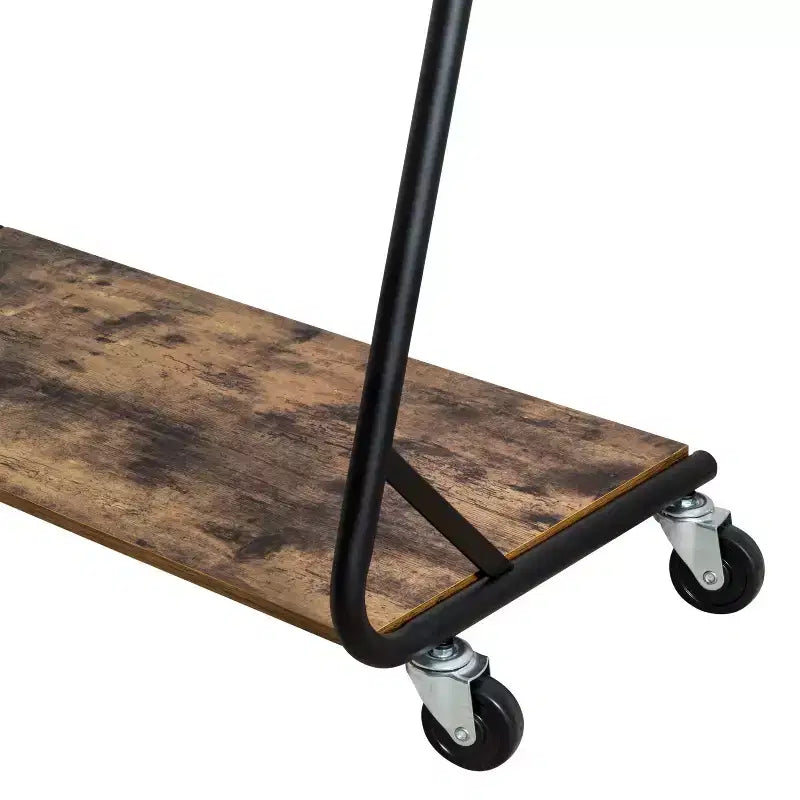 Appendiabiti rustico a Z-frame marrone: Telaio in acciaio per vestiti e guardaroba, capacità 13,6 kg, accessori anti-ribaltamento