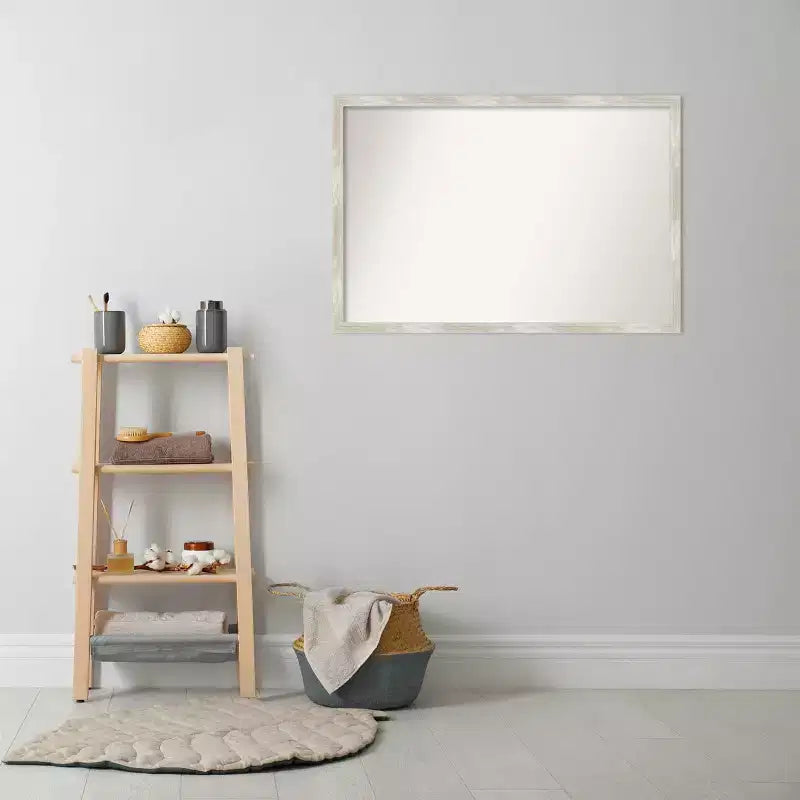 Specchio da parete per bagno sottile in metallo argentato 38" x 26" non smussato con effetto craquelé - : Cornice in polistirolo, include accessori per il montaggio