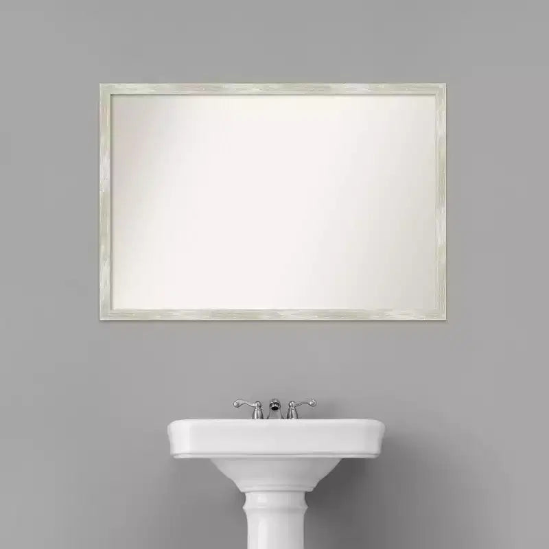 Specchio da parete per bagno sottile in metallo argentato 38" x 26" non smussato con effetto craquelé - : Cornice in polistirolo, include accessori per il montaggio