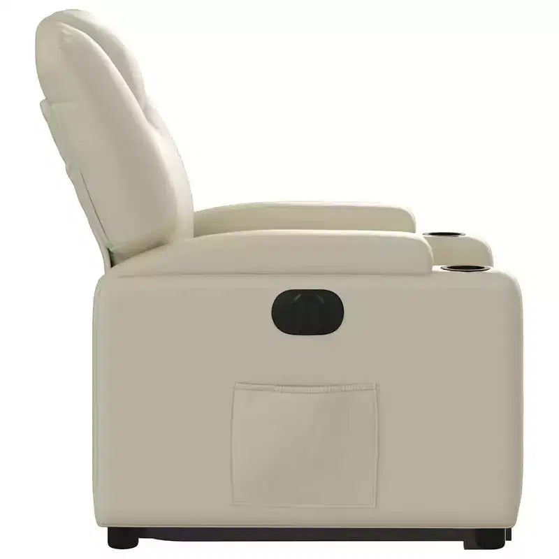 Poltrona reclinabile elettrica Power Lift - Poltrona alzapersona in similpelle crema con portabicchieri e tasca per soggiorno, camera da letto