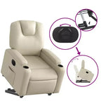 Poltrona reclinabile elettrica Power Lift - Poltrona alzapersona in similpelle crema con portabicchieri e tasca per soggiorno, camera da letto