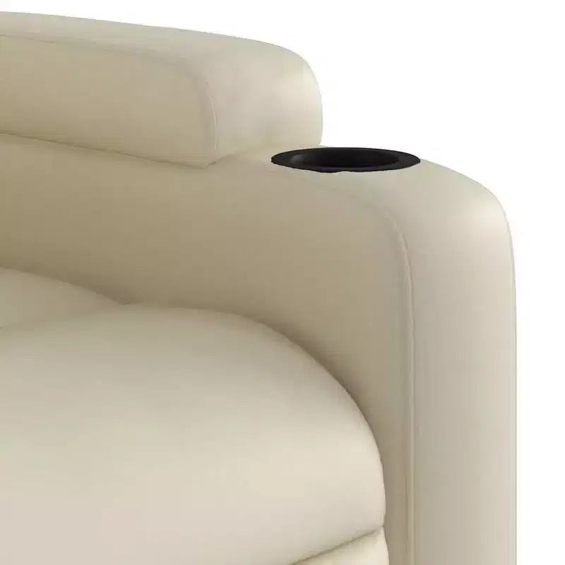 Poltrona reclinabile elettrica Power Lift - Poltrona alzapersona in similpelle crema con portabicchieri e tasca per soggiorno, camera da letto