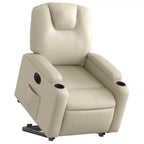Poltrona reclinabile elettrica Power Lift - Poltrona alzapersona in similpelle crema con portabicchieri e tasca per soggiorno, camera da letto
