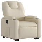 Poltrona reclinabile elettrica Power Lift - Poltrona alzapersona in similpelle crema con portabicchieri e tasca per soggiorno, camera da letto