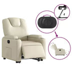 Poltrona reclinabile elettrica Power Lift - Poltrona alzapersona in similpelle crema con portabicchieri e tasca per soggiorno, camera da letto