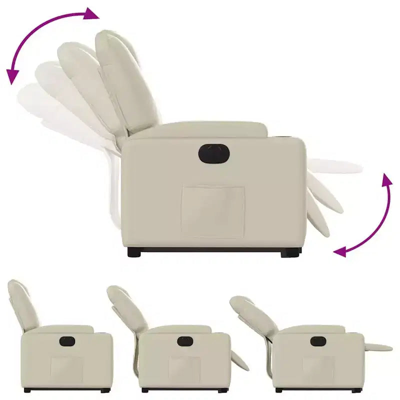 Poltrona reclinabile elettrica Power Lift - Poltrona alzapersona in similpelle crema con portabicchieri e tasca per soggiorno, camera da letto