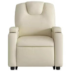 Poltrona reclinabile elettrica Power Lift - Poltrona alzapersona in similpelle crema con portabicchieri e tasca per soggiorno, camera da letto
