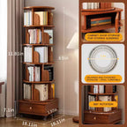 Libreria angolare girevole a 360° a 6 ripiani con ruote, scaffale stretto per piccoli spazi, marrone noce