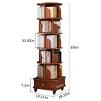 Libreria angolare girevole a 360° a 6 ripiani con ruote, scaffale stretto per piccoli spazi, marrone noce