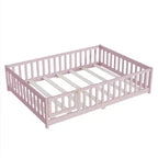 Letto completo a pavimento con recinzione e porta, sponde in legno di gomma rosa