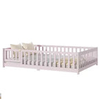 Letto completo a pavimento con recinzione e porta, sponde in legno di gomma rosa