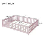 Letto completo a pavimento con recinzione e porta, sponde in legno di gomma rosa