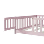 Letto completo a pavimento con recinzione e porta, sponde in legno di gomma rosa