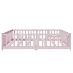 Letto completo a pavimento con recinzione e porta, sponde in legno di gomma rosa