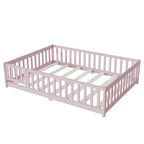 Letto completo a pavimento con recinzione e porta, sponde in legno di gomma rosa