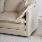 Divano Moderno Metà Secolo a 3 Posti con 2 Cuscini Bracciolo e 3 Cuscini Decorativi per Soggiorno in ciniglia Beige