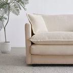 Divano Moderno Metà Secolo a 3 Posti con 2 Cuscini Bracciolo e 3 Cuscini Decorativi per Soggiorno in ciniglia Beige