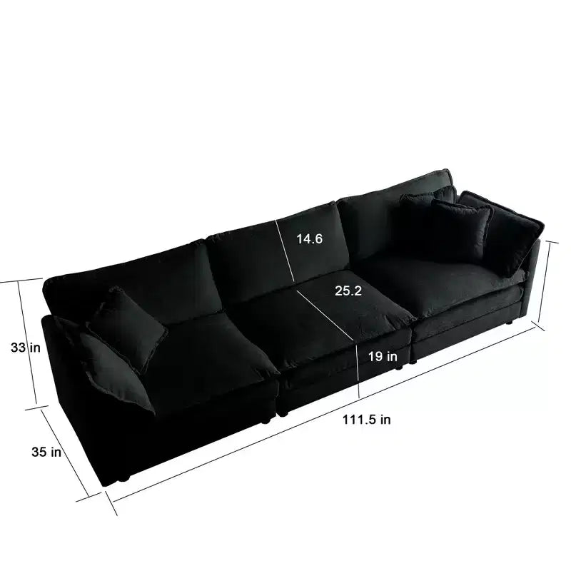 Divano Moderno Metà Secolo a 3 Posti con 2 Cuscini Bracciolo e 3 Cuscini Decorativi per Soggiorno in ciniglia Beige