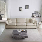 Mid-Century Modern Couch 3-Seater Sofa with 2 Armrest Pillows and 3 Toss Pillows Couch for Living Room Beige Chenille
