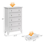 Cassettiera a 5 cassetti per camera da letto, Comò stretto stile rustico alto 122 cm, Cassettiera stretta in legno per armadio, soggiorno, appartamenti