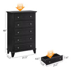 Cassettiera a 5 cassetti per camera da letto, Comò stretto stile rustico alto 122 cm, Cassettiera stretta in legno per armadio, soggiorno, appartamenti