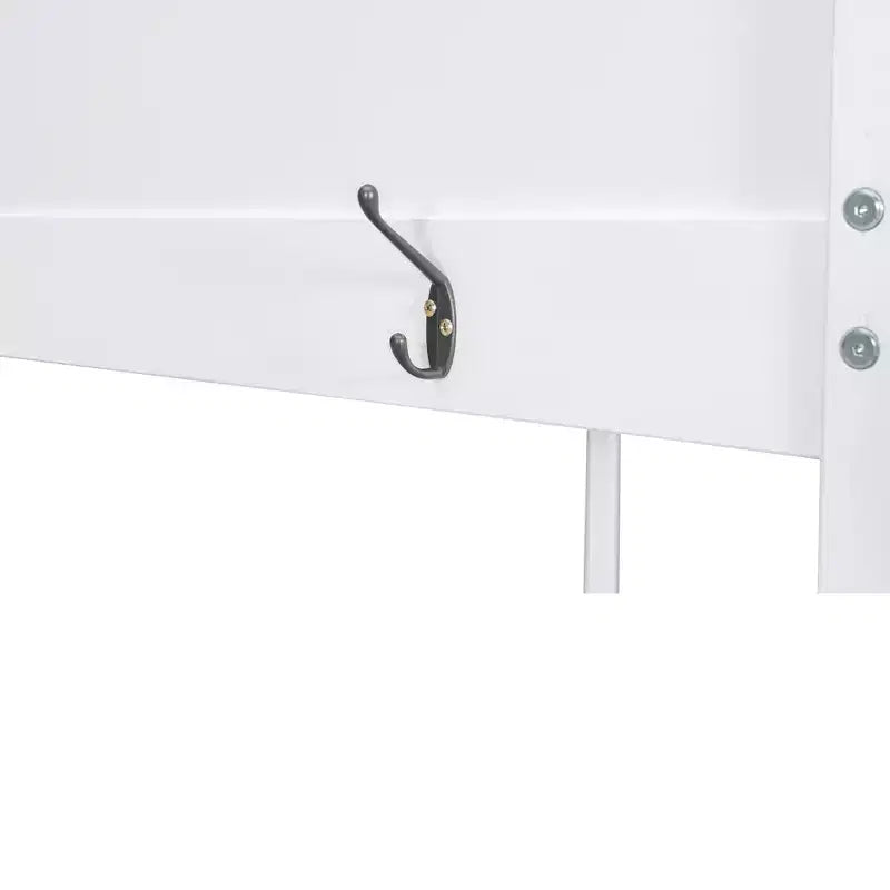 Letto a castello in legno queen size con ripiani portaoggetti, contenitore, luce a LED e stazione di ricarica USB