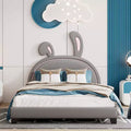 Acekool Full Size Upholstered Platform Bed with Animal Ears Headboard, Kids Rabbit Ornament, Sturdy Frame, No Box Spring Needed, Gray