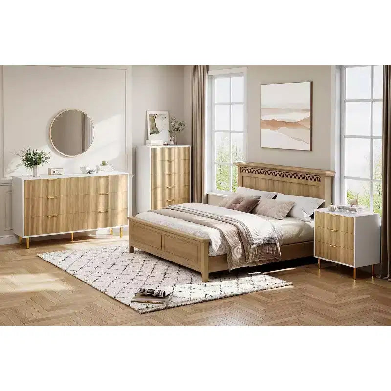 Comò moderno a 6 cassetti per camera da letto con maniglia dorata e cassetti grandi, doppio comò in legno e organizzatore di archiviazione per soggiorno