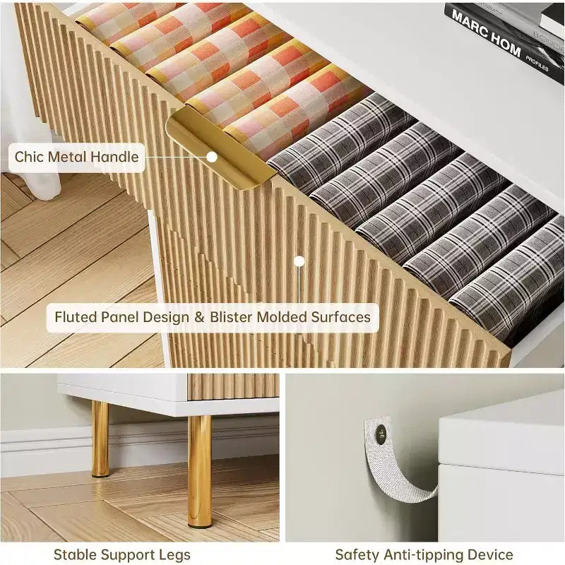Comò moderno a 6 cassetti per camera da letto con maniglia dorata e cassetti grandi, doppio comò in legno e organizzatore di archiviazione per soggiorno