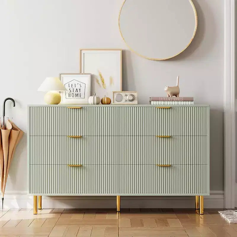 Dresser, Modern 6 Drawer Dresser for Bedroom with Gold Handle and Large Drawer, Wood Double Chest of Drawers and Storage Organizer for Living Room