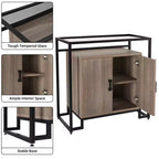 Madia Credenza Contenitore, Tavolo Consolle d'Accento a 2 Ante, Struttura in Acciaio, per Camera da Letto, Soggiorno, Cucina, Ufficio