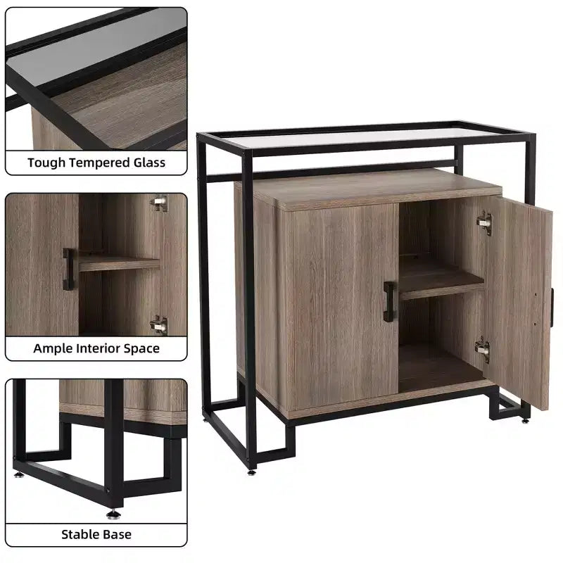 Madia Credenza Contenitore, Tavolo Consolle d'Accento a 2 Ante, Struttura in Acciaio, per Camera da Letto, Soggiorno, Cucina, Ufficio
