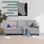 Divano a 3 posti da 72 pollici con porte USB, divano grigio moderno di metà secolo per soggiorno, camera da letto, appartamento, design confortevole e salvaspazio