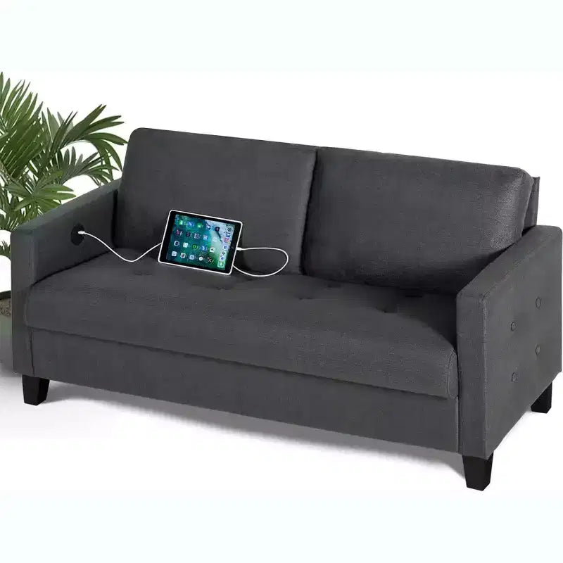 72 3-Seater Sofa with USB Ports, Mid-Century Modern Gray Couch for Living Room, Bedroom, Apartment Comfy & Space-Saving Design