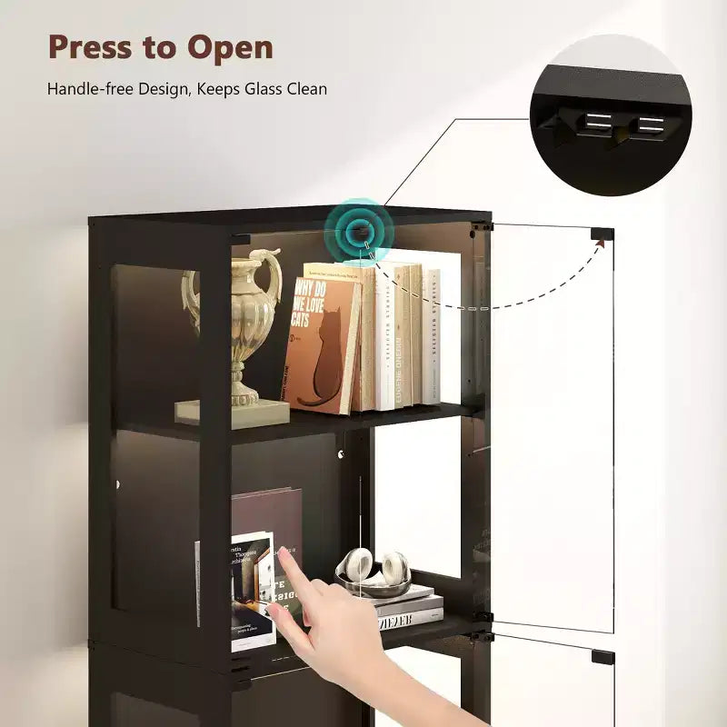 Vetrina in vetro a 5 ripiani con luci LED e ripiani regolabili e 1 cassetto, mobile curio per casa e ufficio