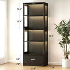 Vetrina in vetro a 5 ripiani con luci LED e ripiani regolabili e 1 cassetto, mobile curio per casa e ufficio
