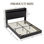 Struttura letto flottante Queen/Full Size con luci LED e stazione di ricarica, struttura letto imbottita in pelle con testiera, nero, bianco