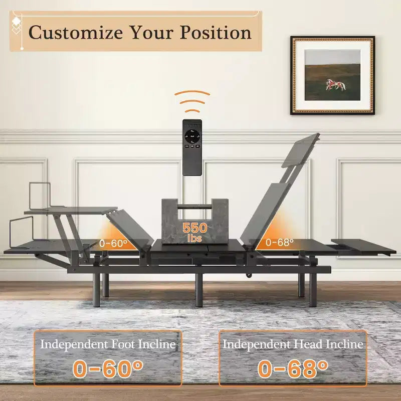 Base letto matrimoniale regolabile con telecomando wireless, funzione di memoria, gravità zero e motore silenzioso