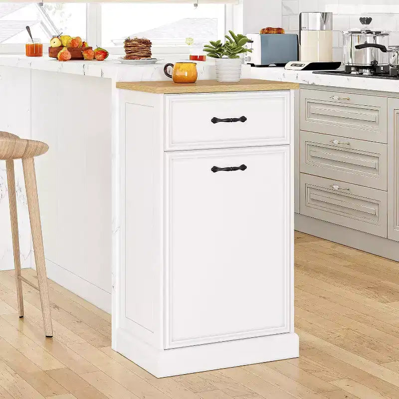Pattumiera singola da 38 litri con apertura a ribalta - Mobiletto per raccolta differenziata, bianco, autoportante, per cucina, sala da pranzo, salotto