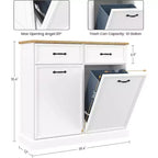 Pattumiera singola da 38 litri con apertura a ribalta - Mobiletto per raccolta differenziata, bianco, autoportante, per cucina, sala da pranzo, salotto