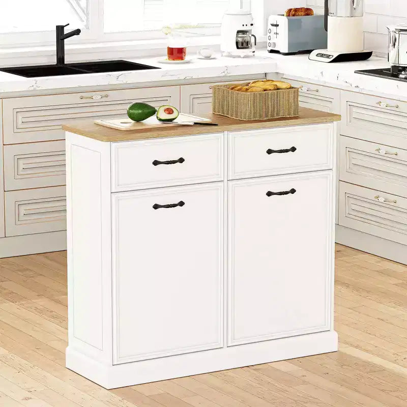 Pattumiera singola da 38 litri con apertura a ribalta - Mobiletto per raccolta differenziata, bianco, autoportante, per cucina, sala da pranzo, salotto