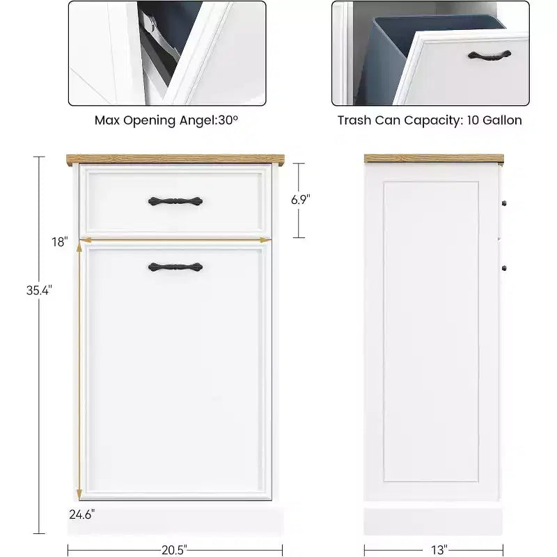 Pattumiera singola da 38 litri con apertura a ribalta - Mobiletto per raccolta differenziata, bianco, autoportante, per cucina, sala da pranzo, salotto