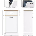Pattumiera singola da 38 litri con apertura a ribalta - Mobiletto per raccolta differenziata, bianco, autoportante, per cucina, sala da pranzo, salotto