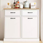10 Gallon Single Trash Cabinet Tilt Out - White Freestanding Garbage Bin Storage for Kitchen, Dining Room, Living Room
