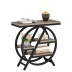 Zeus & Ruta 25.59 Modern Gray End Table with Geometric Metal Frame and 3-Tier Storage Shelves