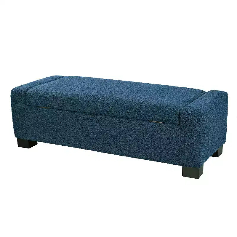 50 Ottomano in Bouclé Testurizzato, Design Rettangolare con Coperchio Incernierato per Seduta e Contenitore Nascosto per Salotto