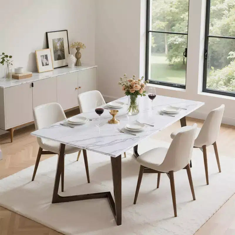 Subrtex Solid Faux Marble Top Dining Table