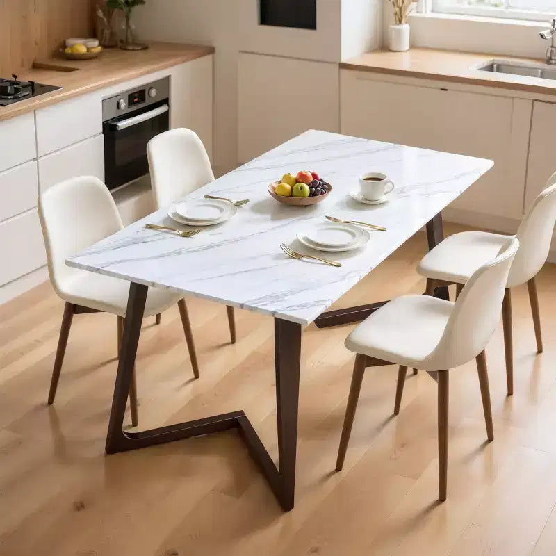 Tavolo da pranzo con piano in finto marmo solido